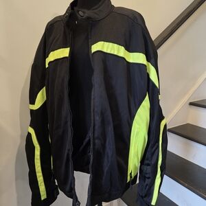 BILT motorcycle jacket, which typically features protective armor and high-visib